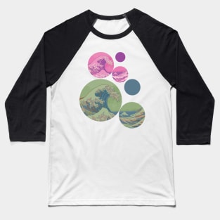 Minimalist Pop Kanagawa Great Wave with Sun Pattern Baseball T-Shirt